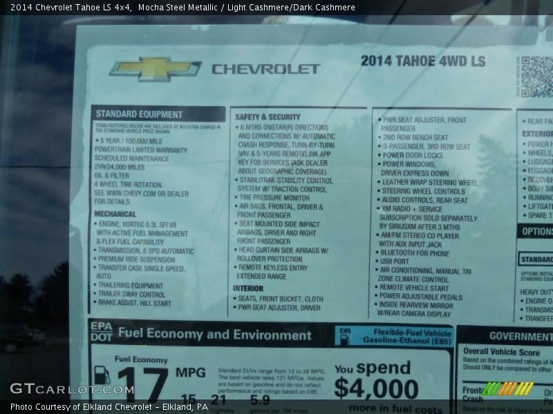  2014 Tahoe LS 4x4 Window Sticker