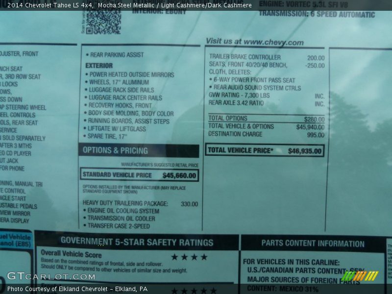  2014 Tahoe LS 4x4 Window Sticker