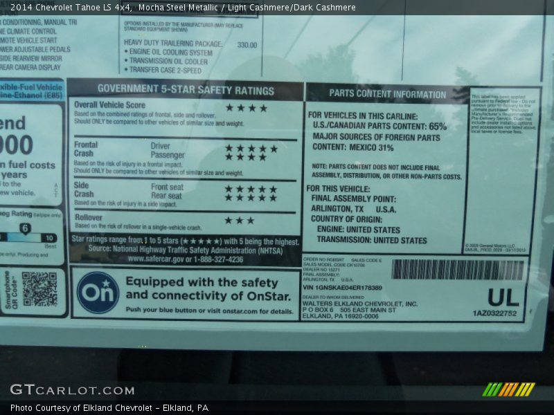  2014 Tahoe LS 4x4 Window Sticker