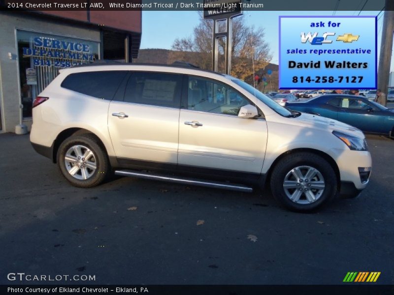 White Diamond Tricoat / Dark Titanium/Light Titanium 2014 Chevrolet Traverse LT AWD