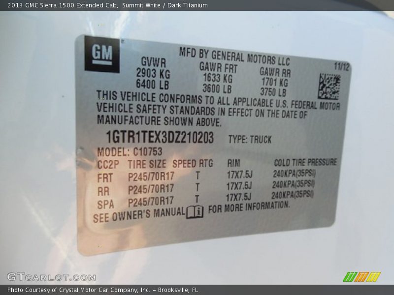 Summit White / Dark Titanium 2013 GMC Sierra 1500 Extended Cab