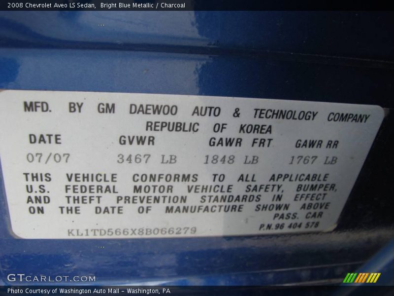 Bright Blue Metallic / Charcoal 2008 Chevrolet Aveo LS Sedan