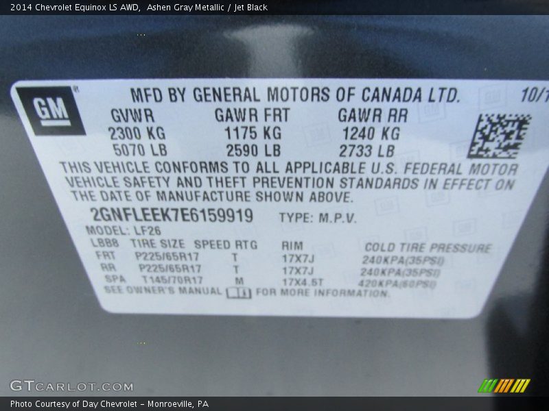 Ashen Gray Metallic / Jet Black 2014 Chevrolet Equinox LS AWD