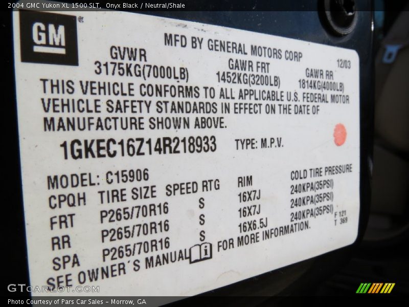 Onyx Black / Neutral/Shale 2004 GMC Yukon XL 1500 SLT