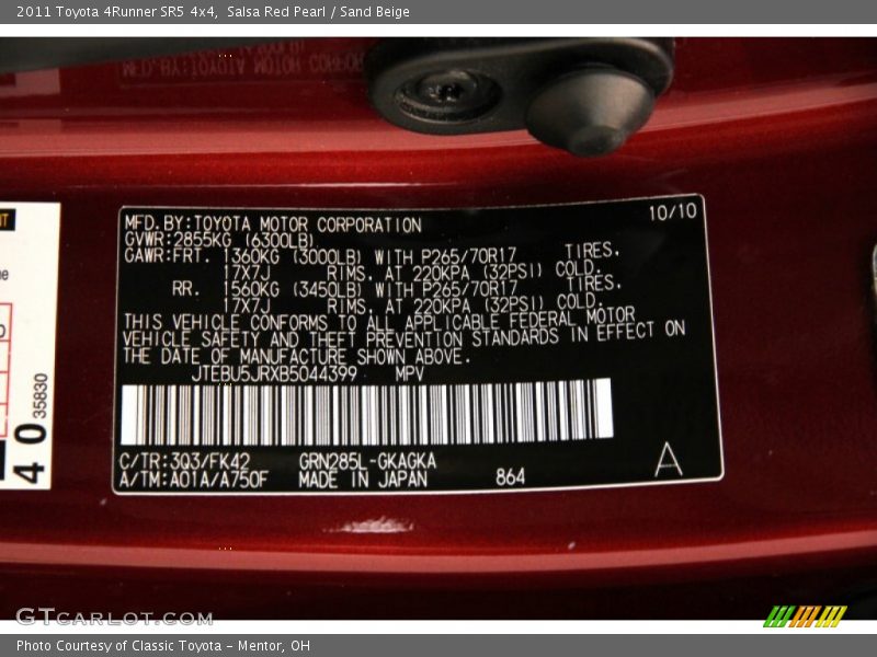 Salsa Red Pearl / Sand Beige 2011 Toyota 4Runner SR5 4x4