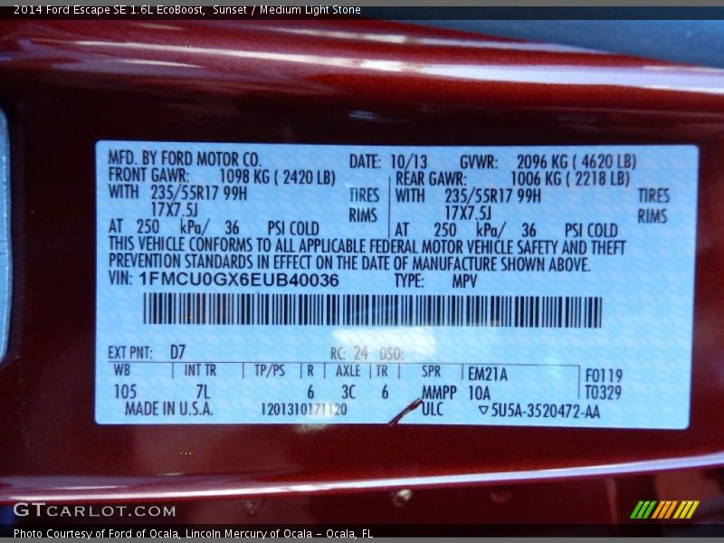 Sunset / Medium Light Stone 2014 Ford Escape SE 1.6L EcoBoost