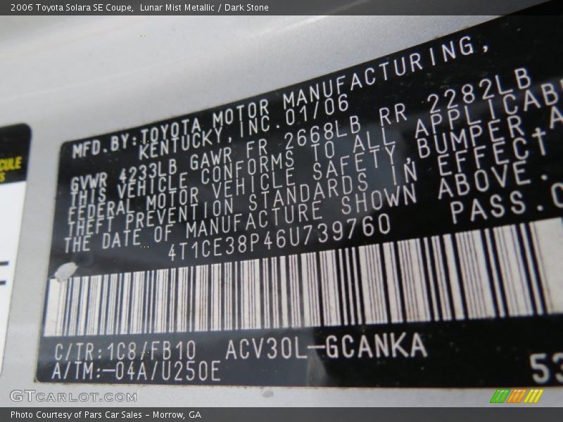 Lunar Mist Metallic / Dark Stone 2006 Toyota Solara SE Coupe