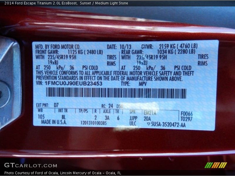 Sunset / Medium Light Stone 2014 Ford Escape Titanium 2.0L EcoBoost