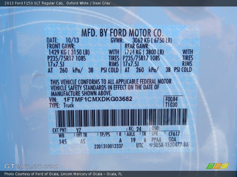 Oxford White / Steel Gray 2013 Ford F150 XLT Regular Cab