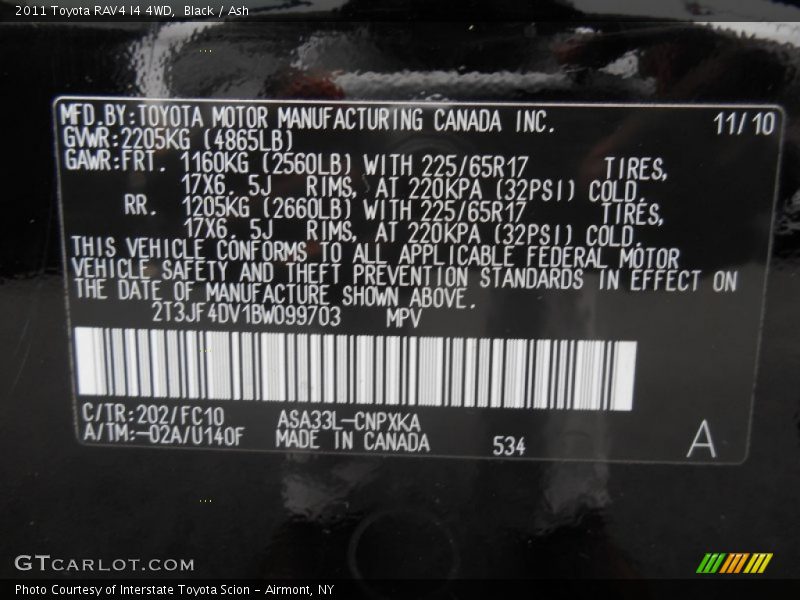 Black / Ash 2011 Toyota RAV4 I4 4WD