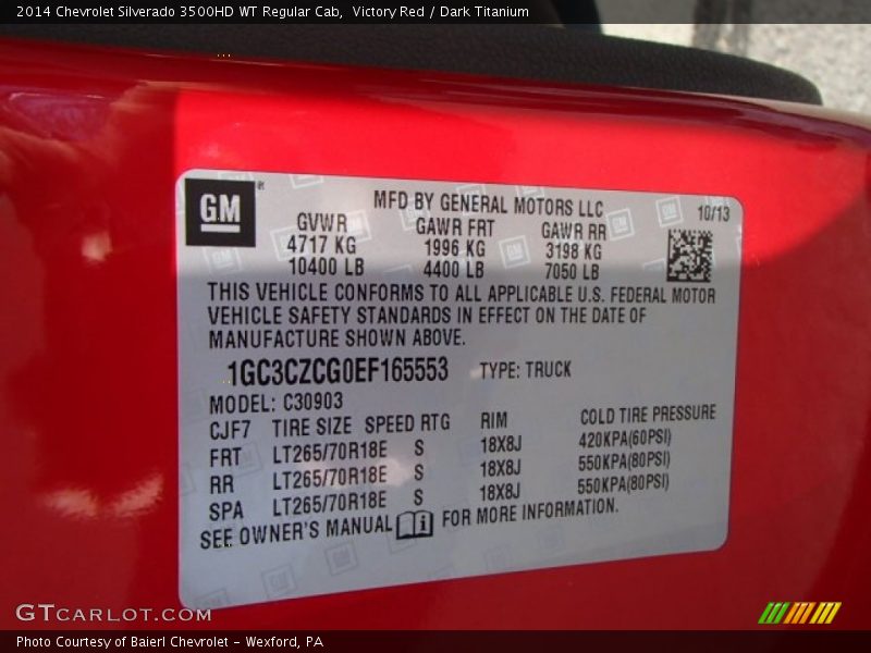 Victory Red / Dark Titanium 2014 Chevrolet Silverado 3500HD WT Regular Cab