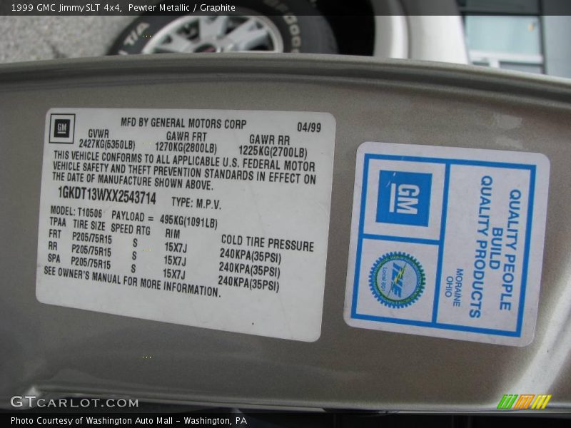 Pewter Metallic / Graphite 1999 GMC Jimmy SLT 4x4