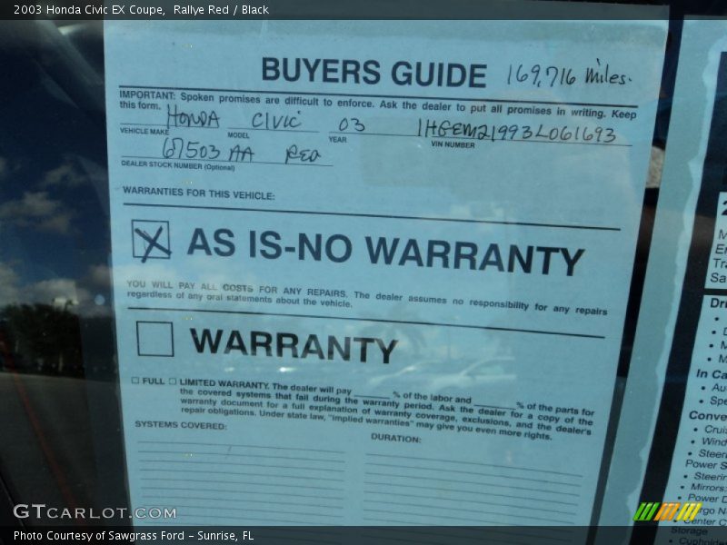Rallye Red / Black 2003 Honda Civic EX Coupe