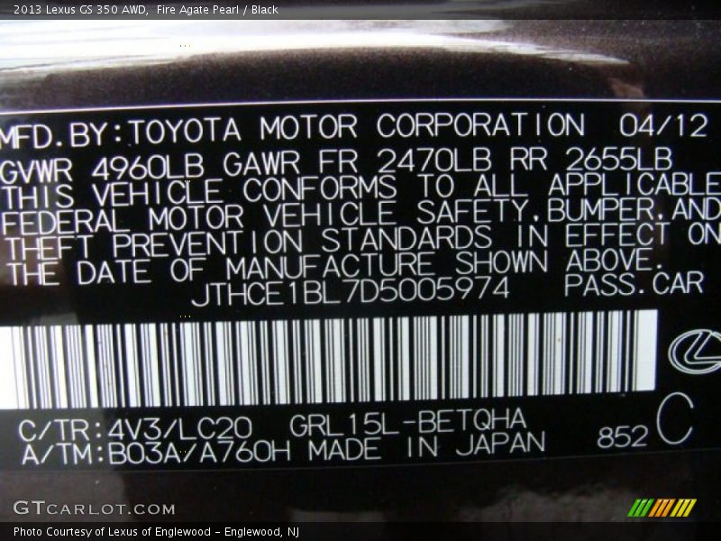 Fire Agate Pearl / Black 2013 Lexus GS 350 AWD