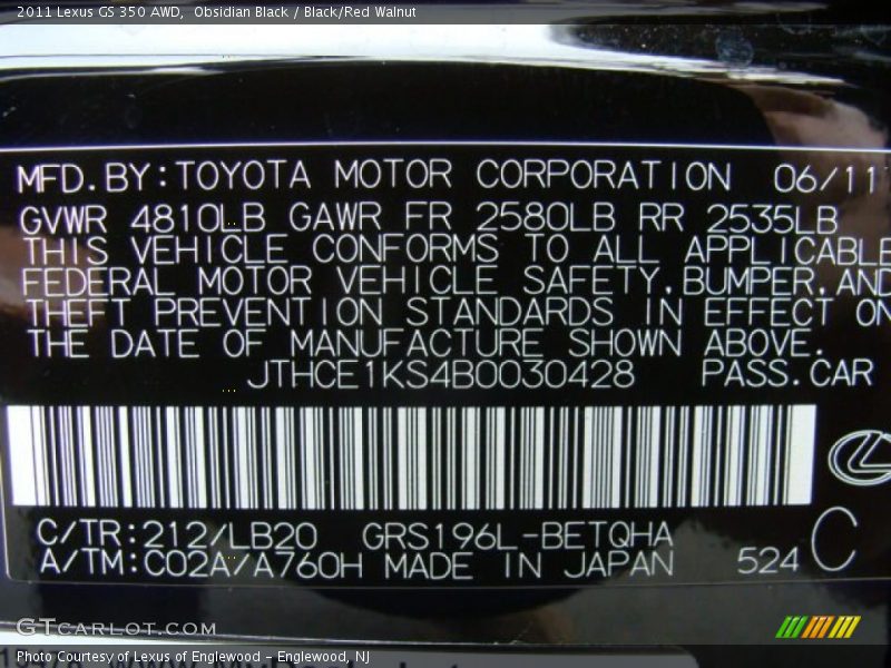 Obsidian Black / Black/Red Walnut 2011 Lexus GS 350 AWD