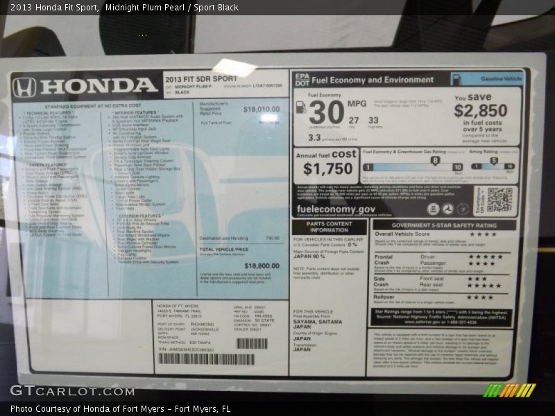 Midnight Plum Pearl / Sport Black 2013 Honda Fit Sport