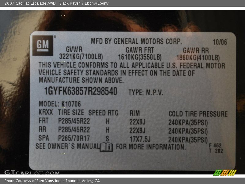 Black Raven / Ebony/Ebony 2007 Cadillac Escalade AWD