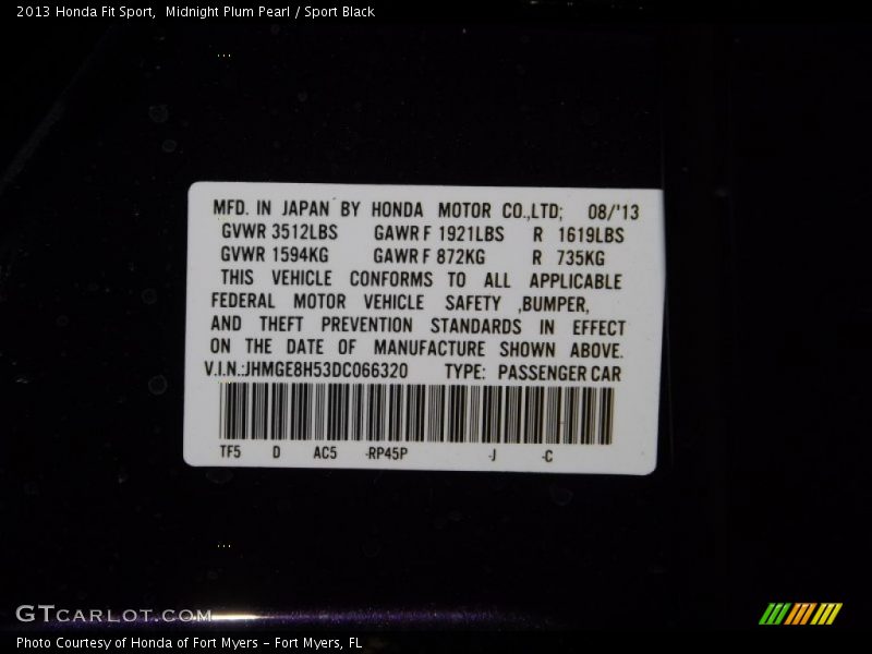 Midnight Plum Pearl / Sport Black 2013 Honda Fit Sport