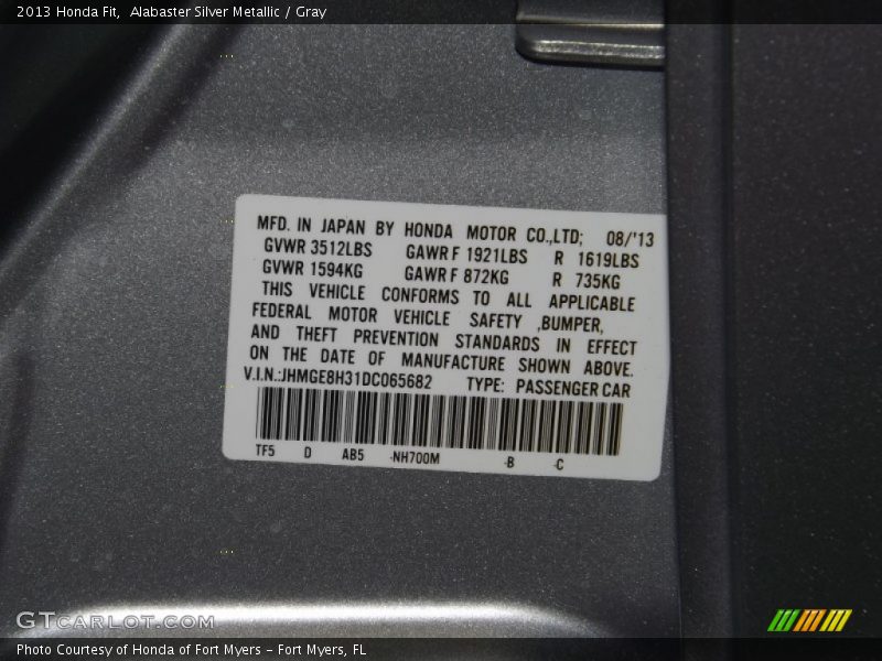 Alabaster Silver Metallic / Gray 2013 Honda Fit