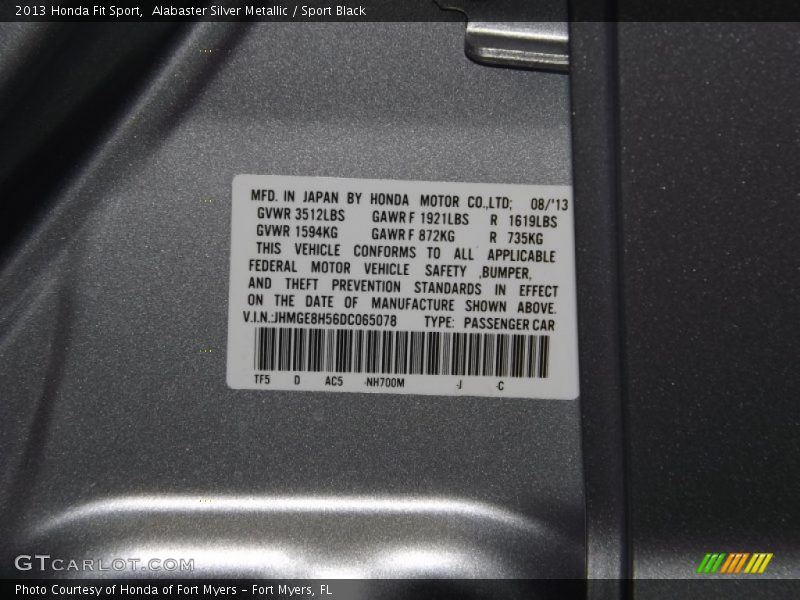 Alabaster Silver Metallic / Sport Black 2013 Honda Fit Sport