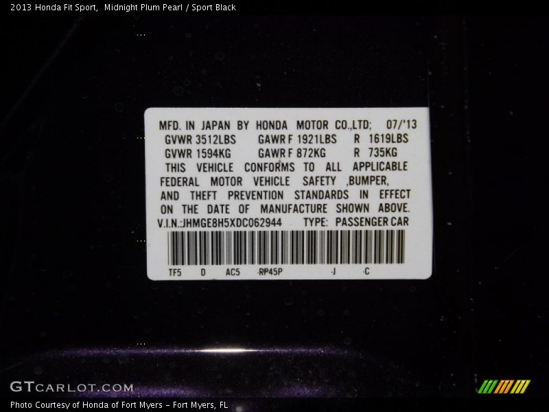 Midnight Plum Pearl / Sport Black 2013 Honda Fit Sport