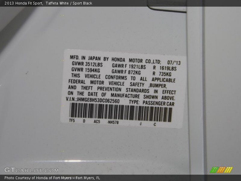 Taffeta White / Sport Black 2013 Honda Fit Sport