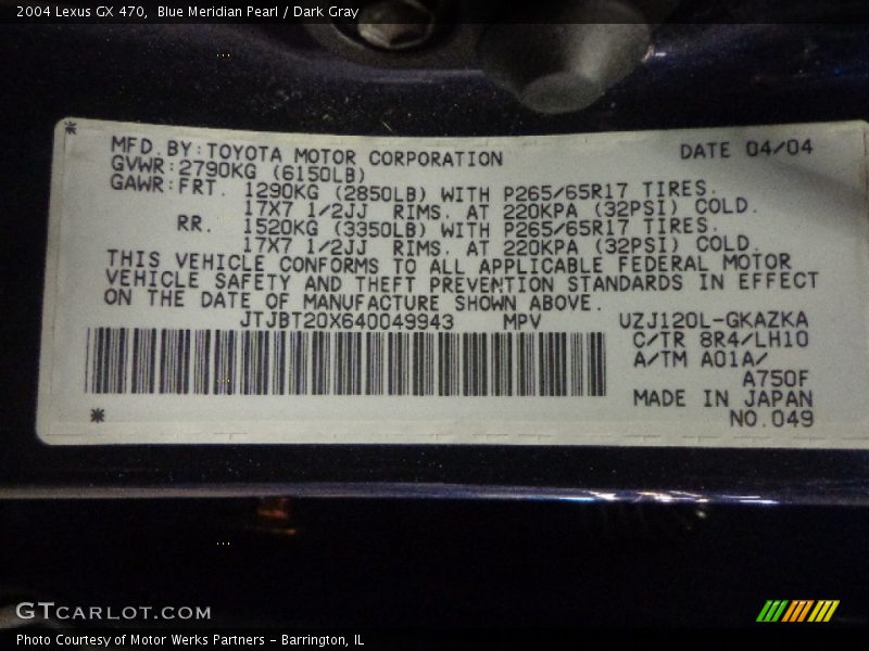 Blue Meridian Pearl / Dark Gray 2004 Lexus GX 470