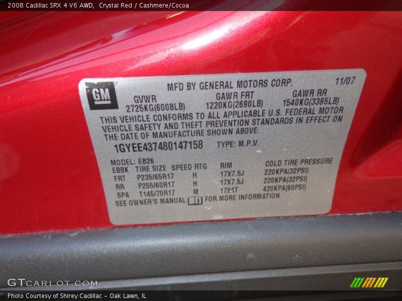 Crystal Red / Cashmere/Cocoa 2008 Cadillac SRX 4 V6 AWD