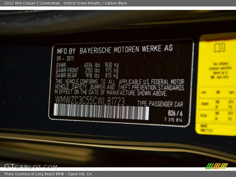 Oxford Green Metallic / Carbon Black 2012 Mini Cooper S Countryman