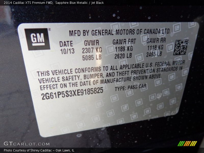 Sapphire Blue Metallic / Jet Black 2014 Cadillac XTS Premium FWD