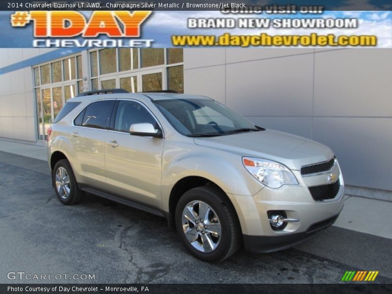 Champagne Silver Metallic / Brownstone/Jet Black 2014 Chevrolet Equinox LT AWD