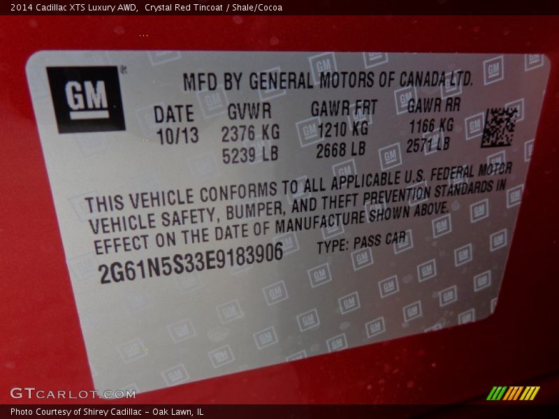 Crystal Red Tincoat / Shale/Cocoa 2014 Cadillac XTS Luxury AWD