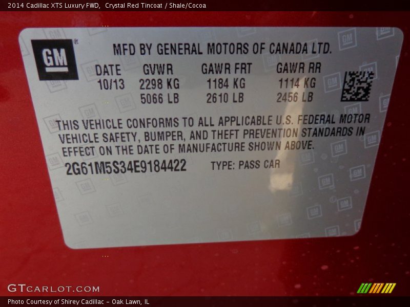 Crystal Red Tincoat / Shale/Cocoa 2014 Cadillac XTS Luxury FWD
