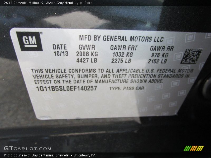 Ashen Gray Metallic / Jet Black 2014 Chevrolet Malibu LS