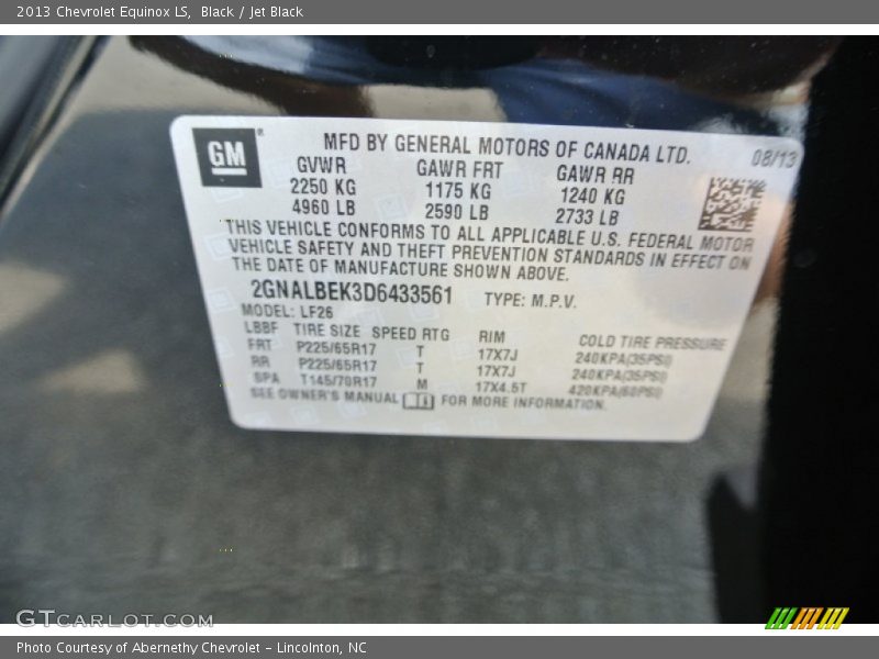 Black / Jet Black 2013 Chevrolet Equinox LS