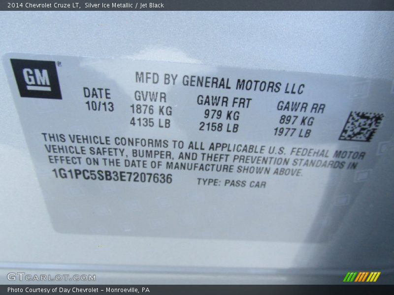 Silver Ice Metallic / Jet Black 2014 Chevrolet Cruze LT
