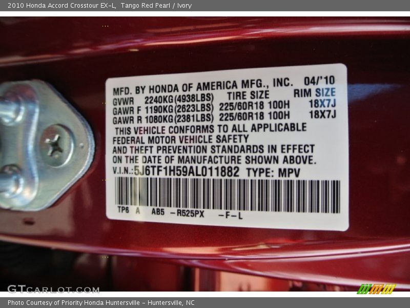 Tango Red Pearl / Ivory 2010 Honda Accord Crosstour EX-L