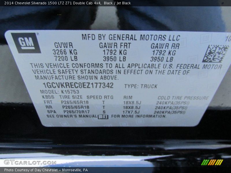 Black / Jet Black 2014 Chevrolet Silverado 1500 LTZ Z71 Double Cab 4x4