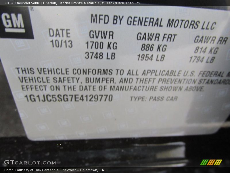 Mocha Bronze Metallic / Jet Black/Dark Titanium 2014 Chevrolet Sonic LT Sedan