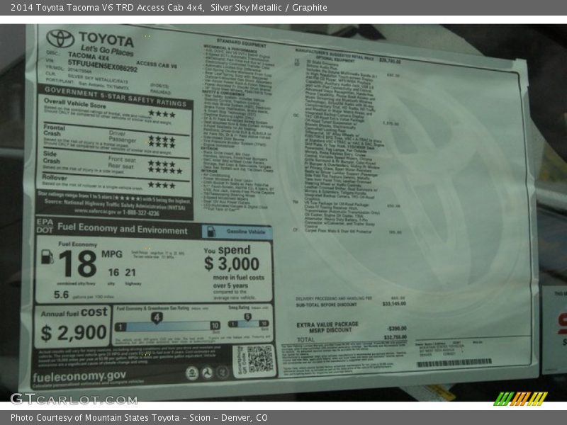 Silver Sky Metallic / Graphite 2014 Toyota Tacoma V6 TRD Access Cab 4x4