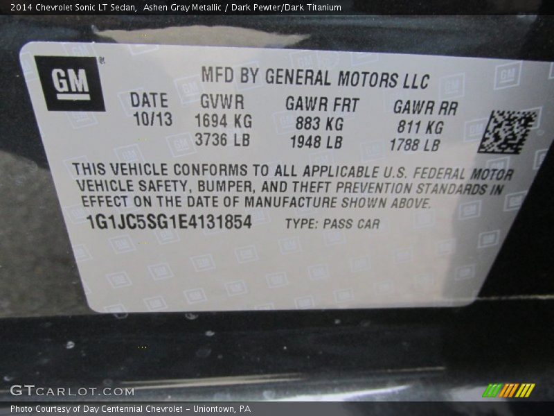 Ashen Gray Metallic / Dark Pewter/Dark Titanium 2014 Chevrolet Sonic LT Sedan