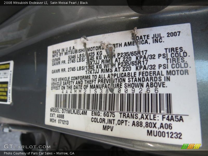 Satin Meisai Pearl / Black 2008 Mitsubishi Endeavor LS