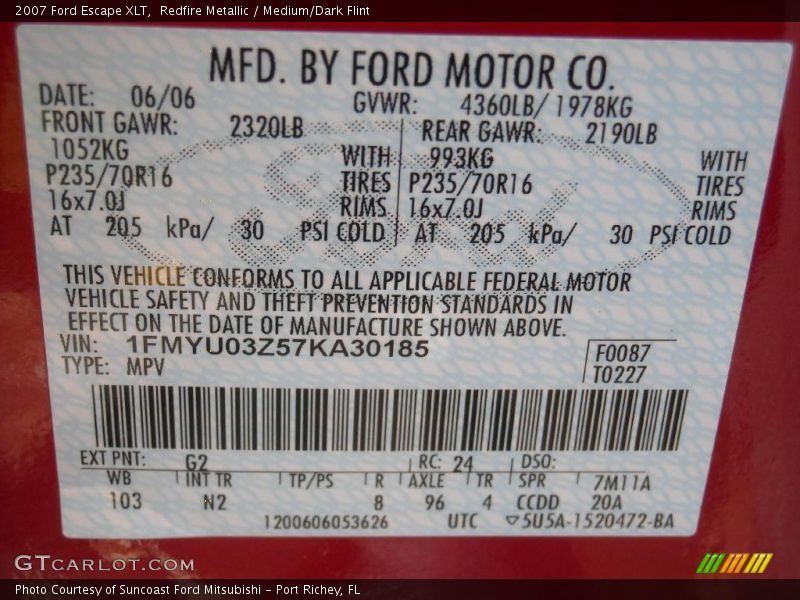 Redfire Metallic / Medium/Dark Flint 2007 Ford Escape XLT