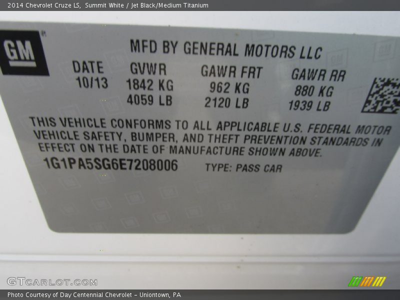 Summit White / Jet Black/Medium Titanium 2014 Chevrolet Cruze LS