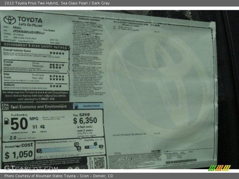 Sea Glass Pearl / Dark Gray 2013 Toyota Prius Two Hybrid