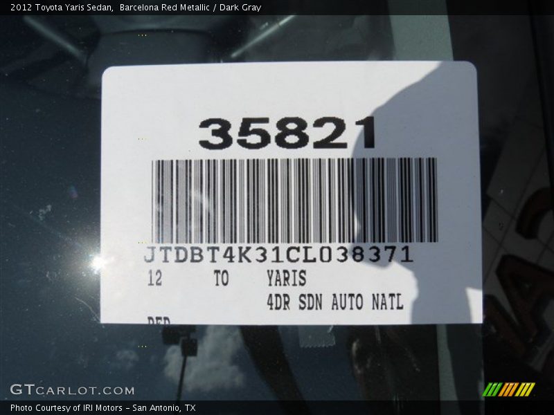 Barcelona Red Metallic / Dark Gray 2012 Toyota Yaris Sedan