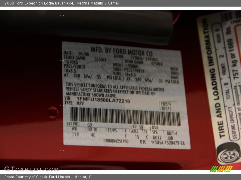 Redfire Metallic / Camel 2008 Ford Expedition Eddie Bauer 4x4