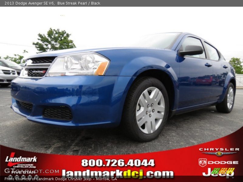 Blue Streak Pearl / Black 2013 Dodge Avenger SE V6