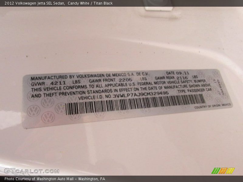Candy White / Titan Black 2012 Volkswagen Jetta SEL Sedan