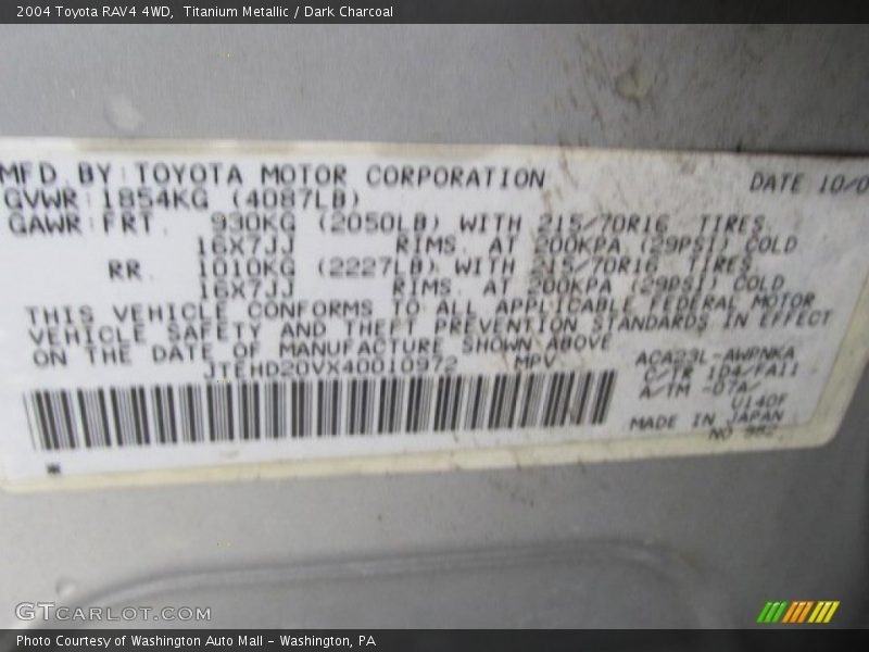 Titanium Metallic / Dark Charcoal 2004 Toyota RAV4 4WD